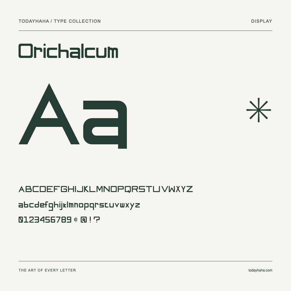 Orichalcum — Muestra de mayúsculas, minúsculas y números
