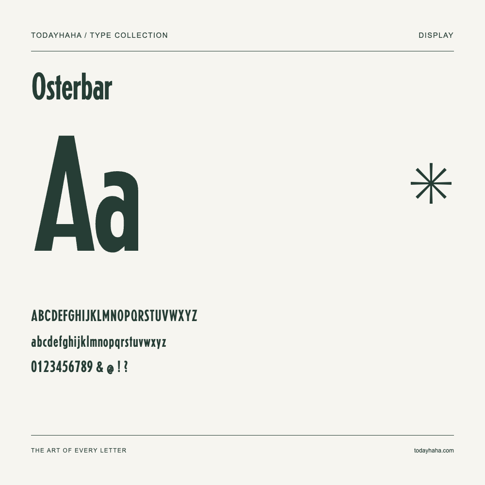 Osterbar — Schriftmuster mit Großbuchstaben, Kleinbuchstaben und Ziffern