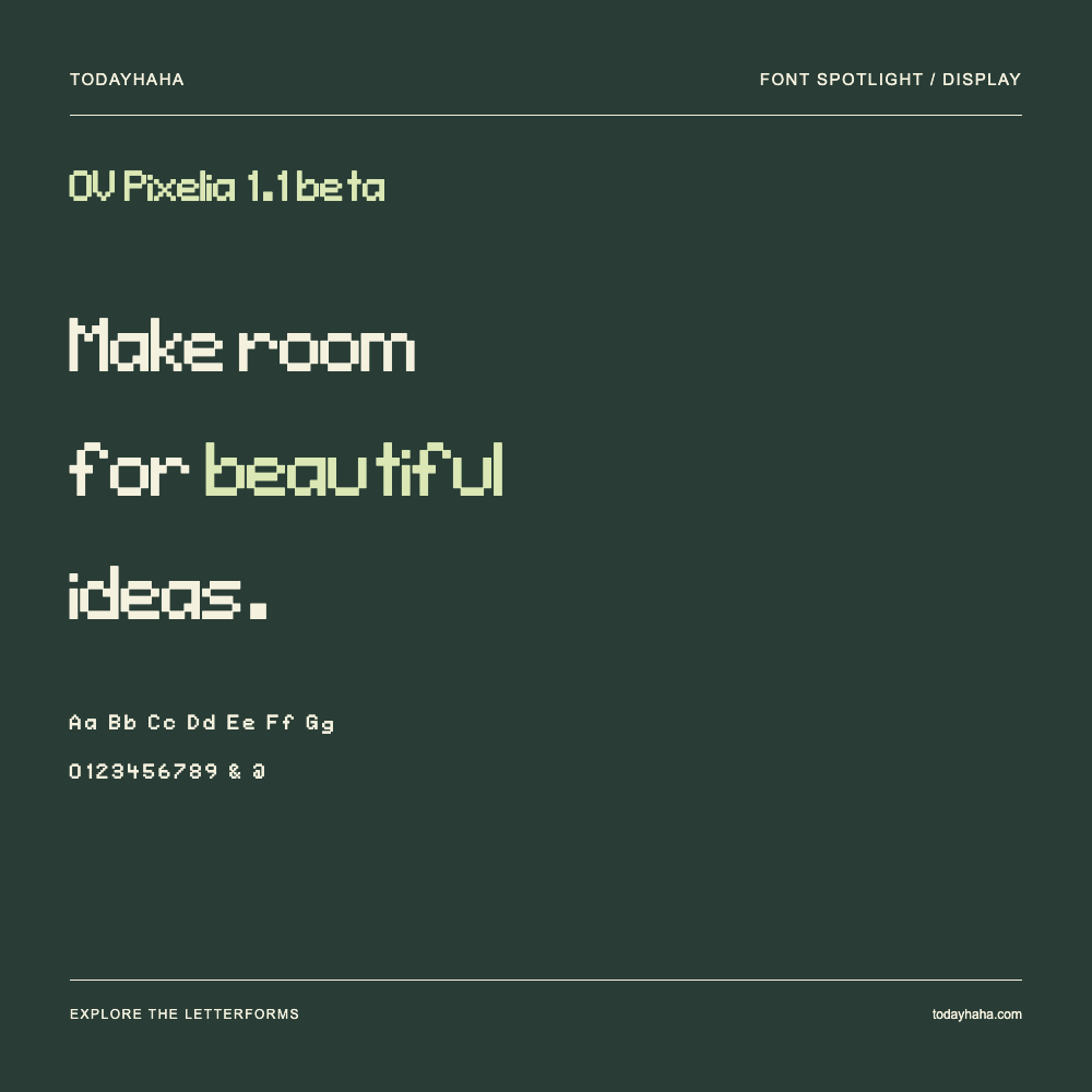OV Pixelia 1.1 beta — Typography poster with sample text