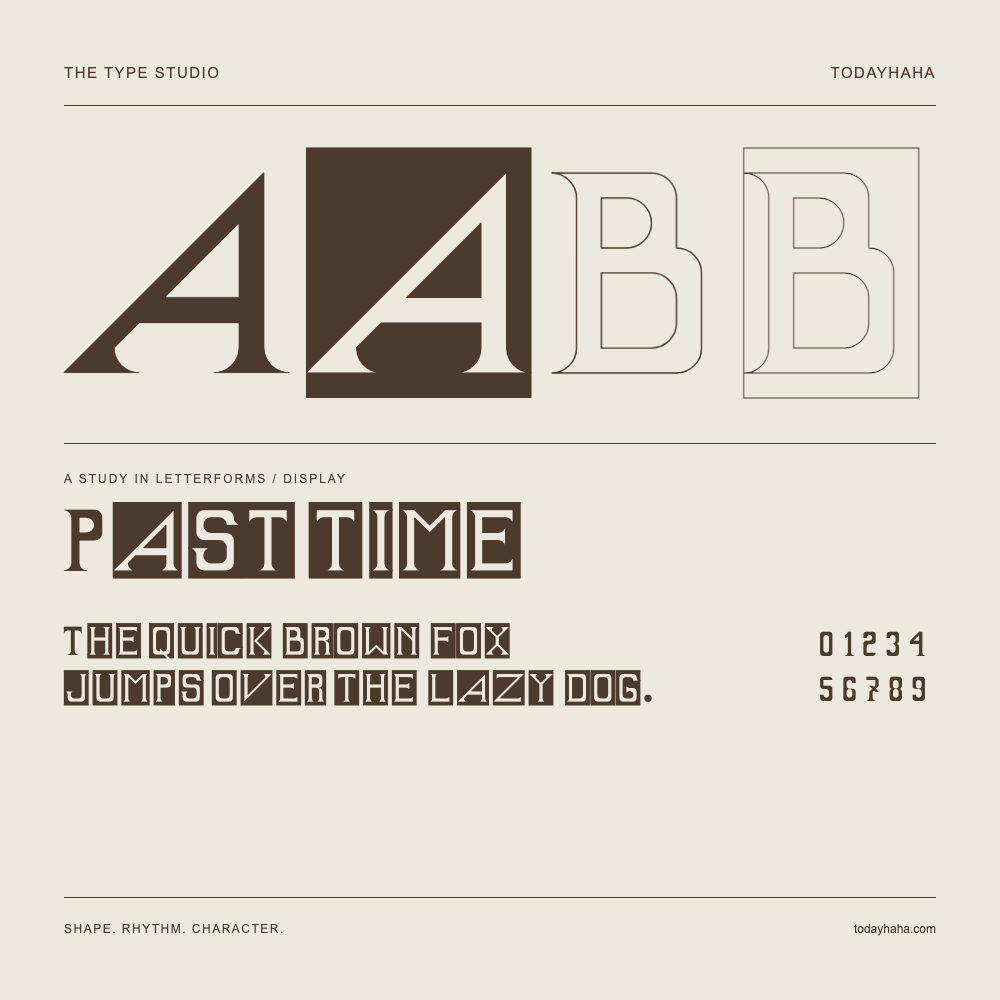 Past time — Letterform study with sample sentence and numbers