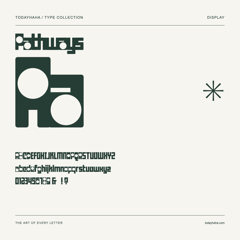 Pathways — Schriftmuster mit Großbuchstaben, Kleinbuchstaben und Ziffern