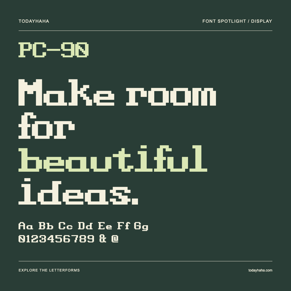 PC-90 — Affiche typographique avec exemple de texte