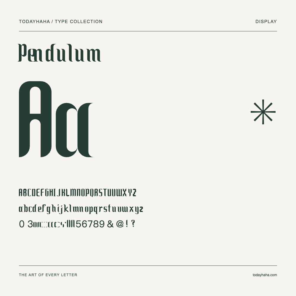 Pendulum — Schriftmuster mit Großbuchstaben, Kleinbuchstaben und Ziffern