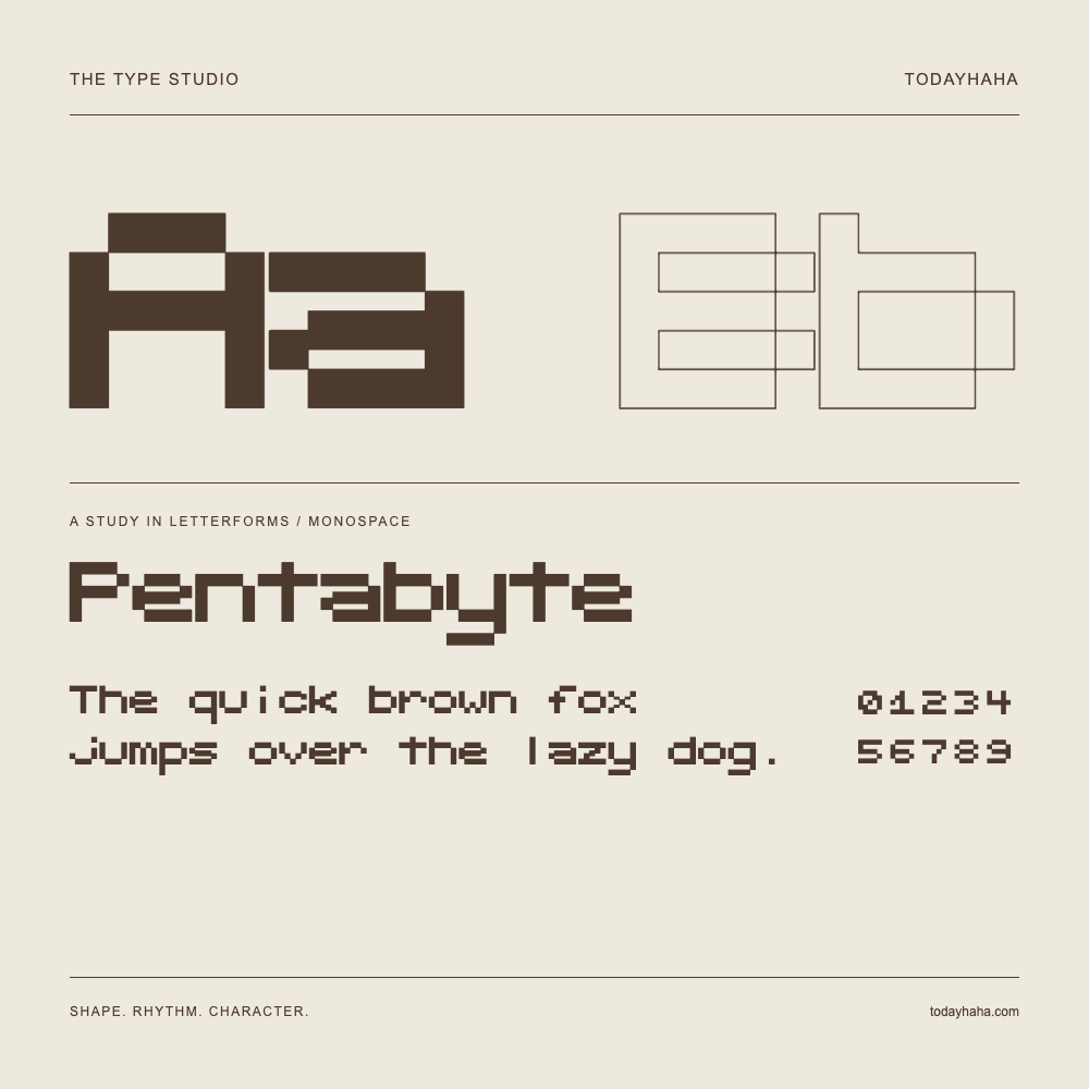 Pentabyte — Buchstabenstudie mit Beispielsatz und Ziffern