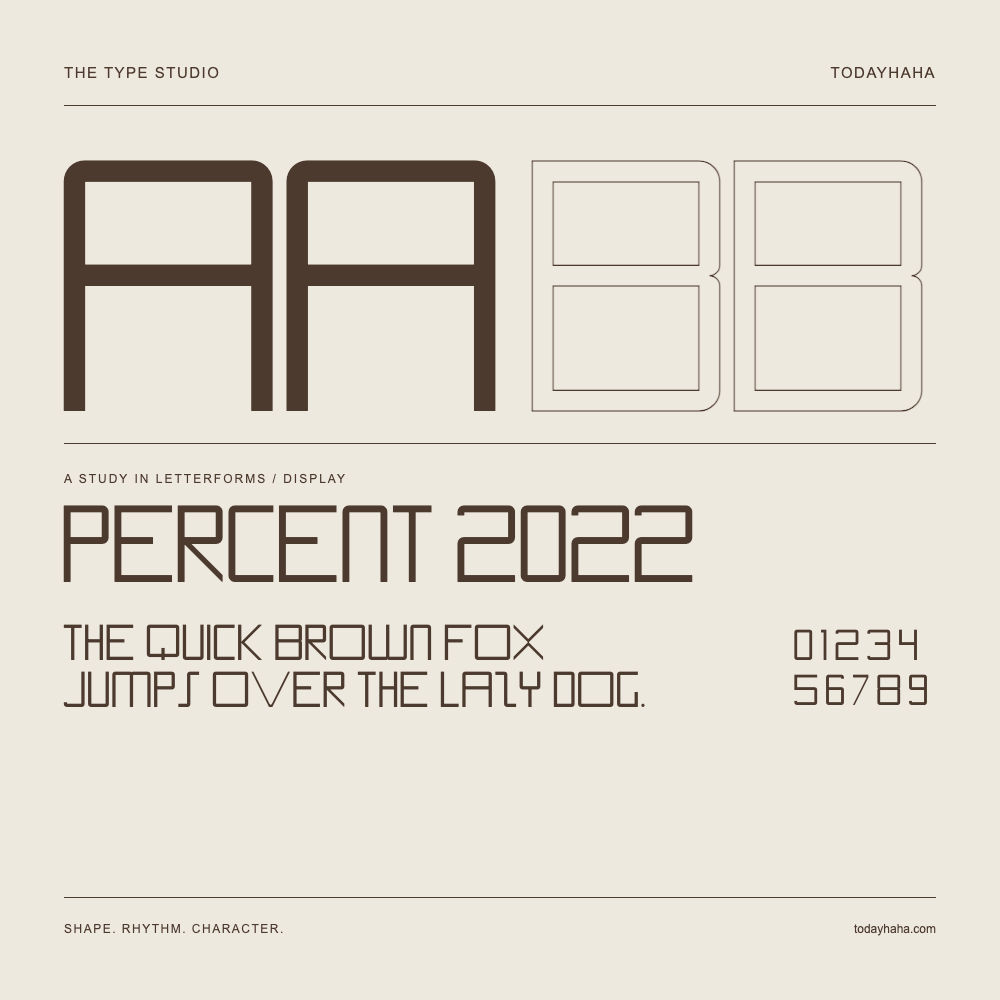 Percent 2022 — Buchstabenstudie mit Beispielsatz und Ziffern