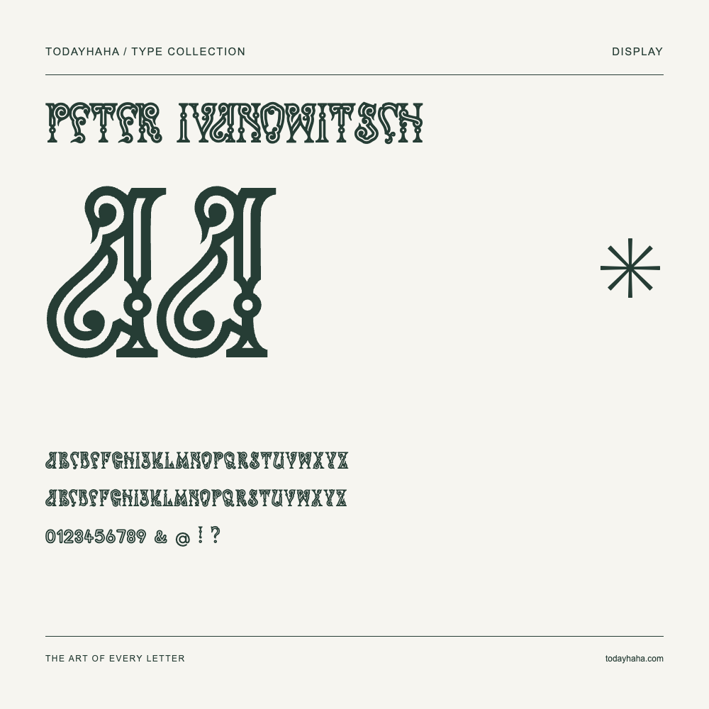Peter Ivanowitsch — Schriftmuster mit Großbuchstaben, Kleinbuchstaben und Ziffern