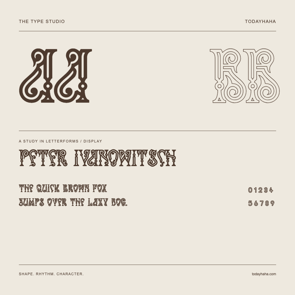 Peter Ivanowitsch — Buchstabenstudie mit Beispielsatz und Ziffern