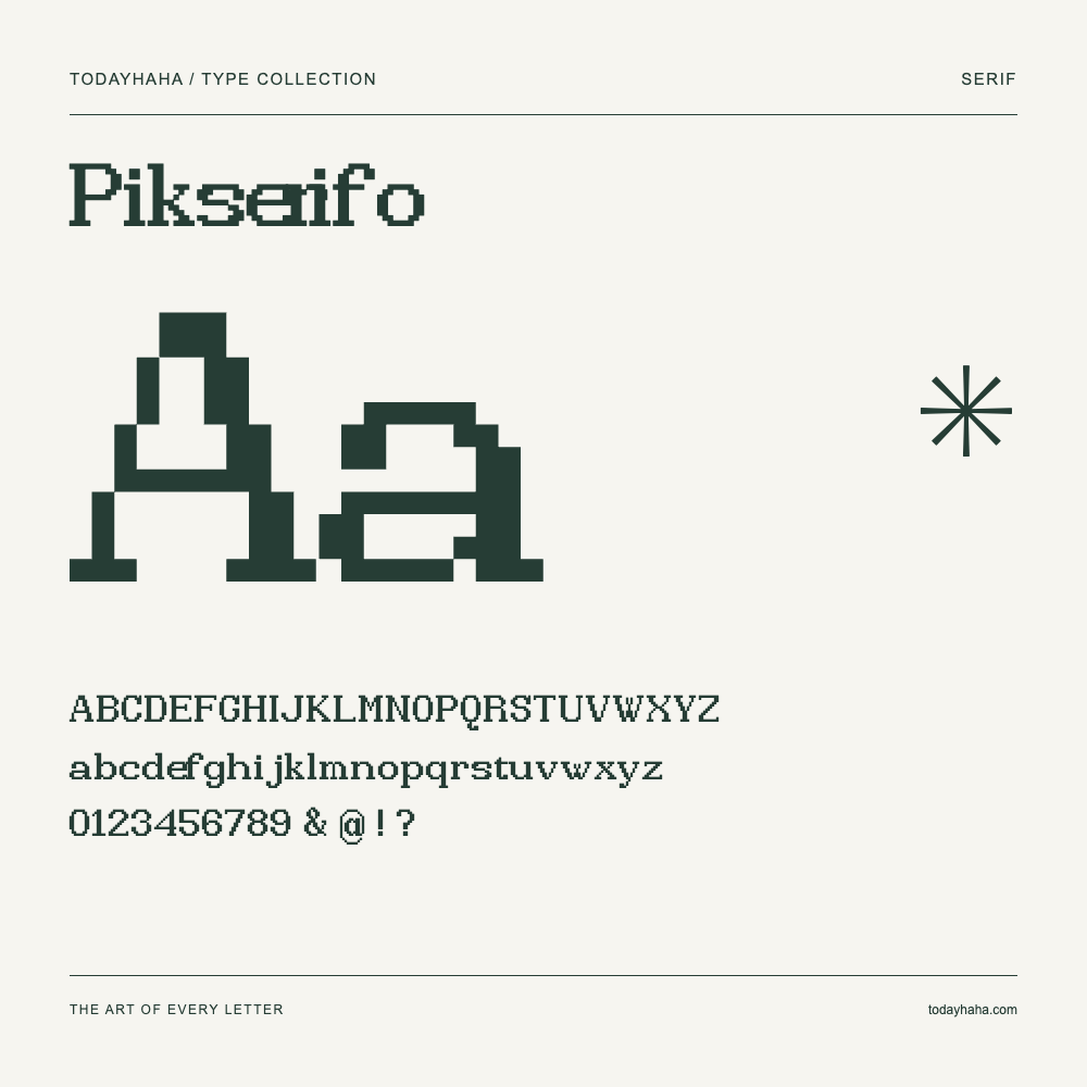 Pikserifo — Muestra de mayúsculas, minúsculas y números