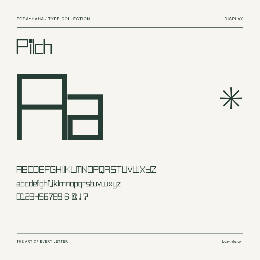 Pilch — Schriftmuster mit Großbuchstaben, Kleinbuchstaben und Ziffern