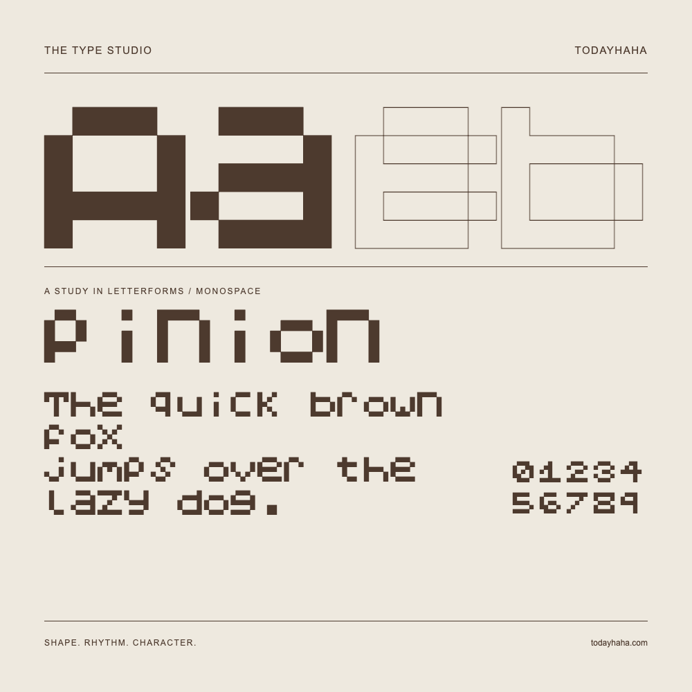 pinion — Buchstabenstudie mit Beispielsatz und Ziffern