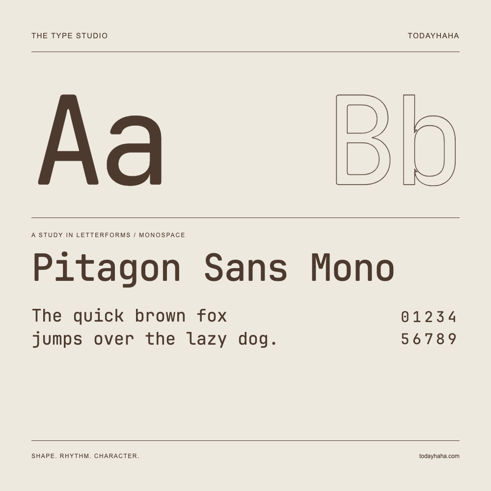 Pitagon Sans Mono — 字形展示：示例句子与数字