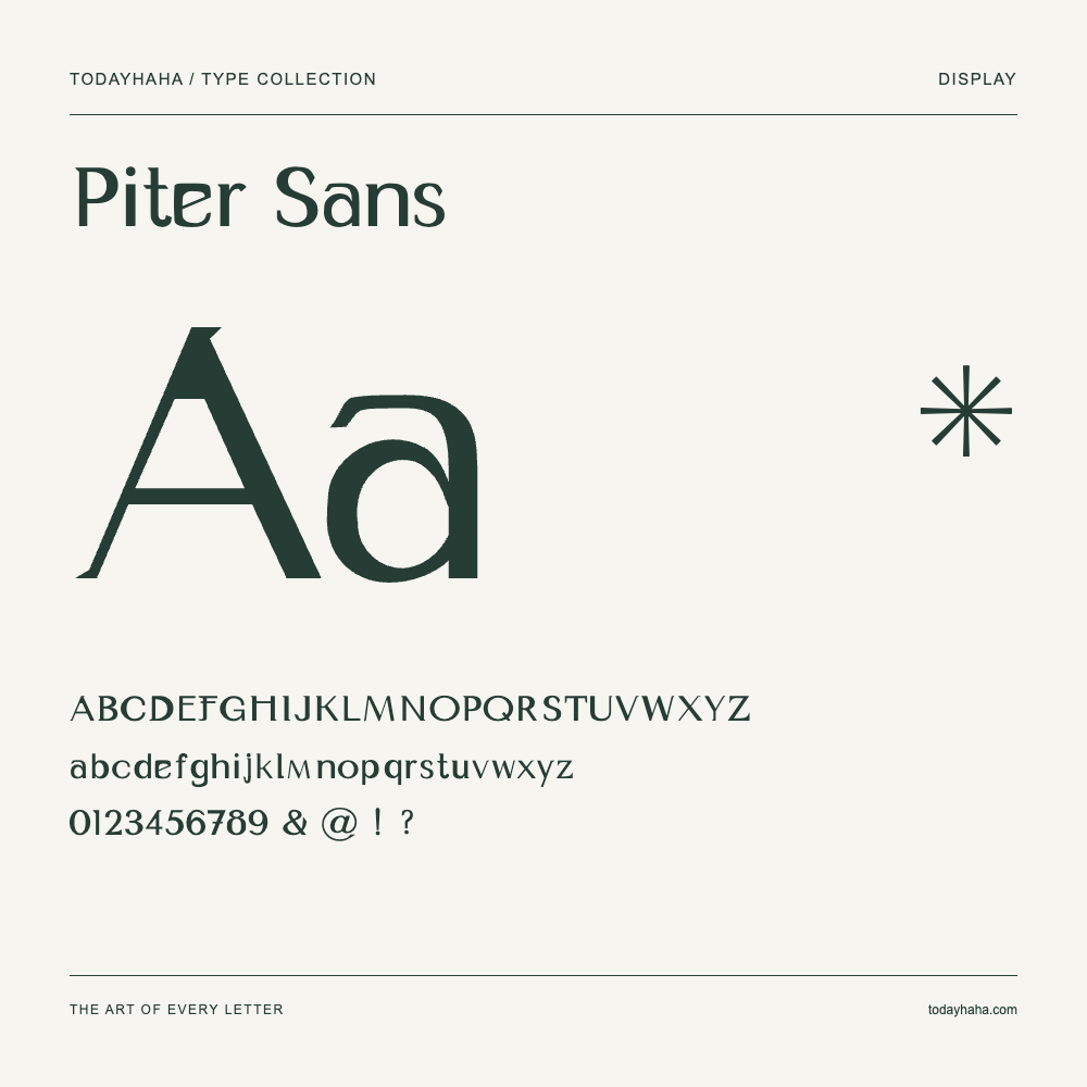 Piter Sans — Muestra de mayúsculas, minúsculas y números
