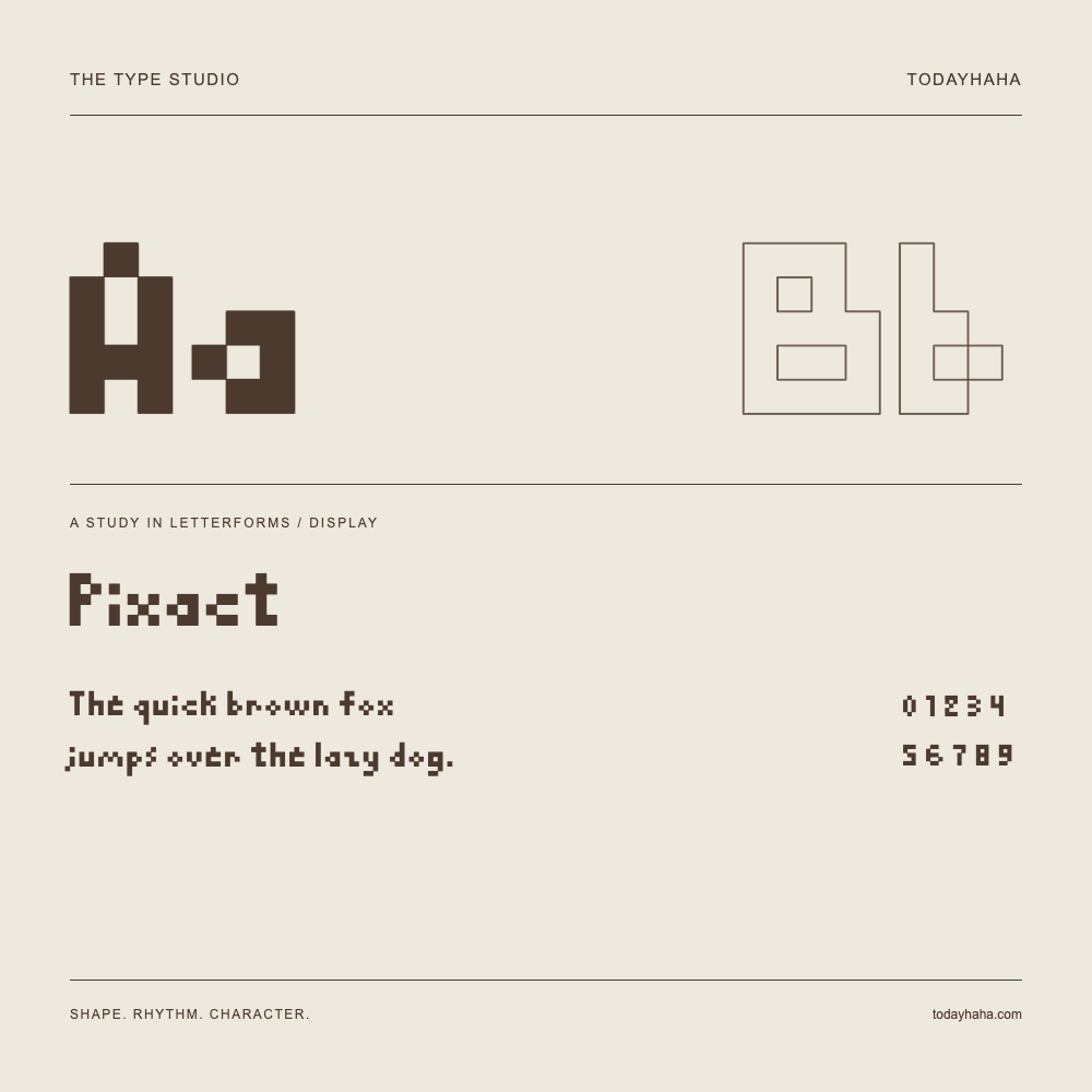 Pixact — 字形展示：示例句子与数字