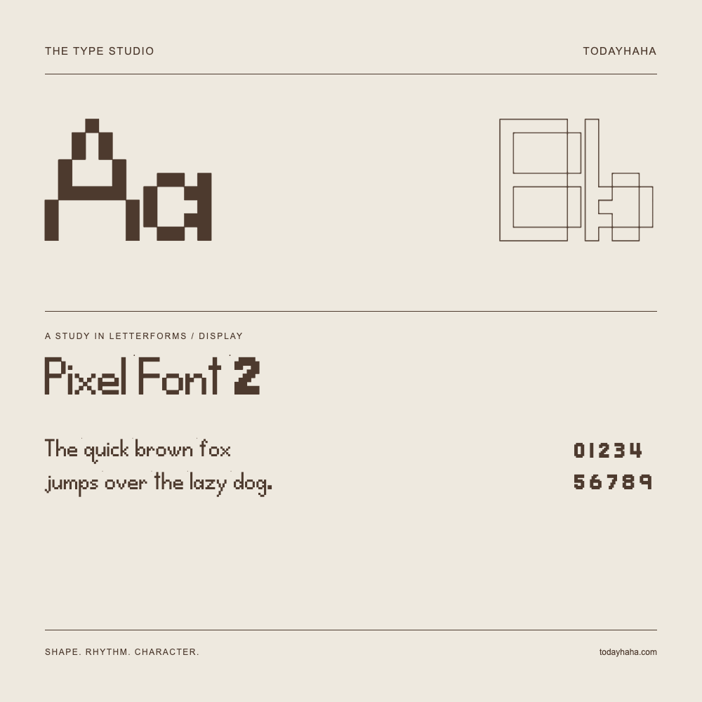 Pixel Font 2 — 字形展示：示例句子与数字