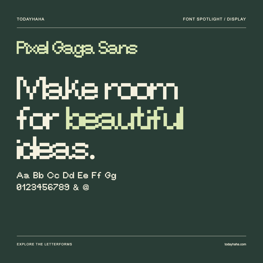 Pixel Gaga Sans — Affiche typographique avec exemple de texte