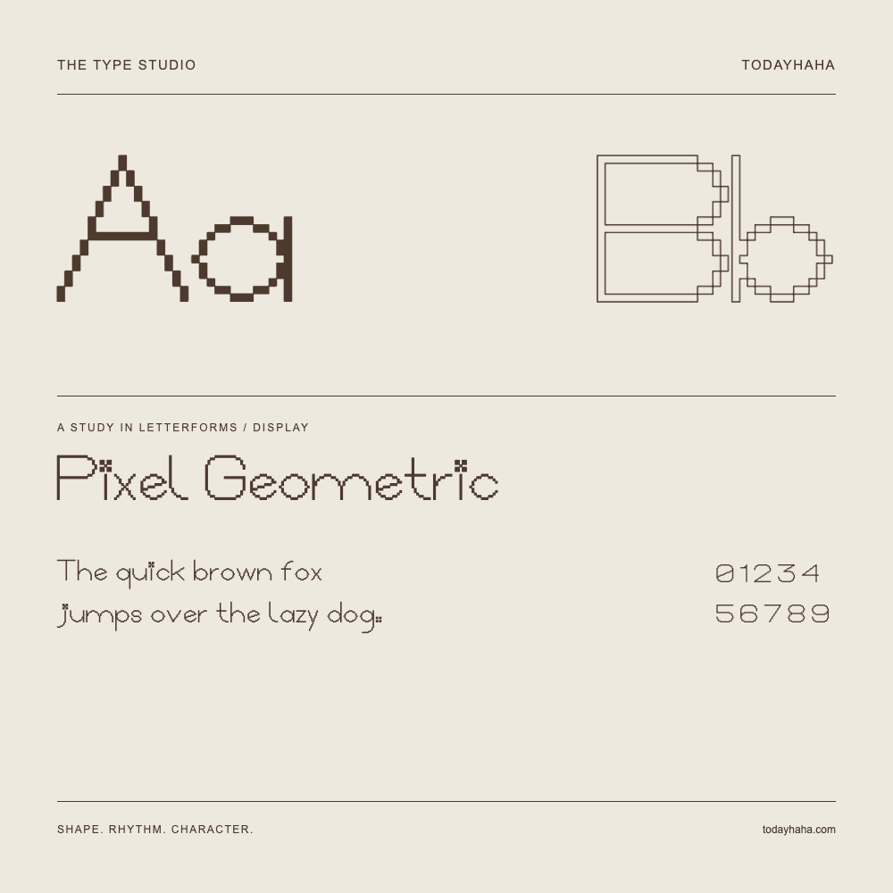 Pixel Geometric — Étude des lettres avec une phrase et des chiffres
