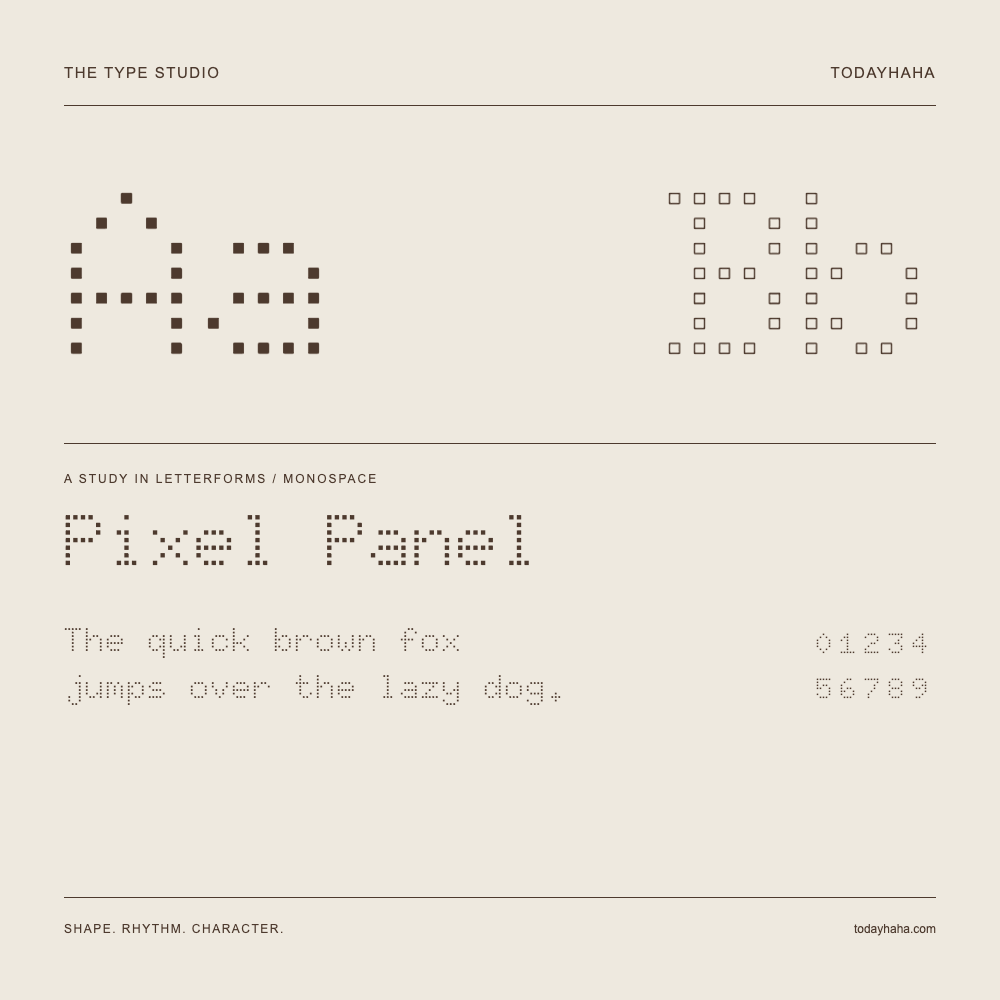 Pixel Panel — Estudio de letras con una frase y números