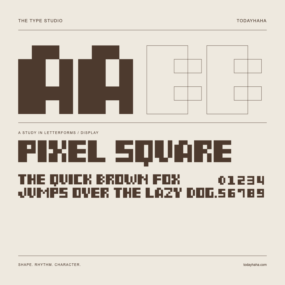 Pixel square — Étude des lettres avec une phrase et des chiffres