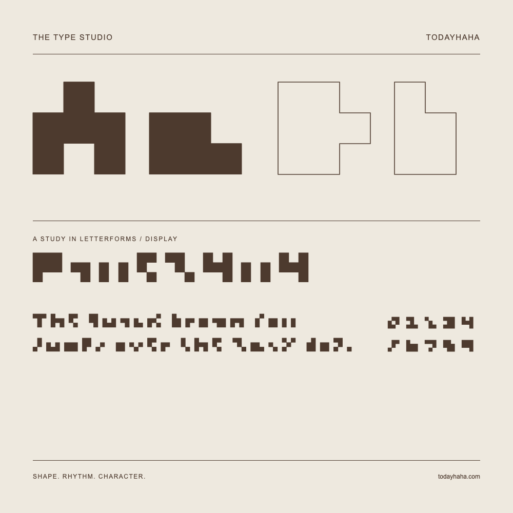 Pixel4x4 — Letterform study with sample sentence and numbers