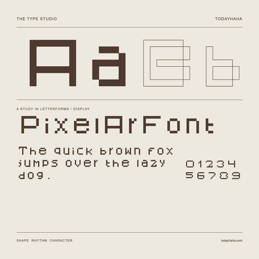 PixelArFont — 字形展示：示例句子与数字