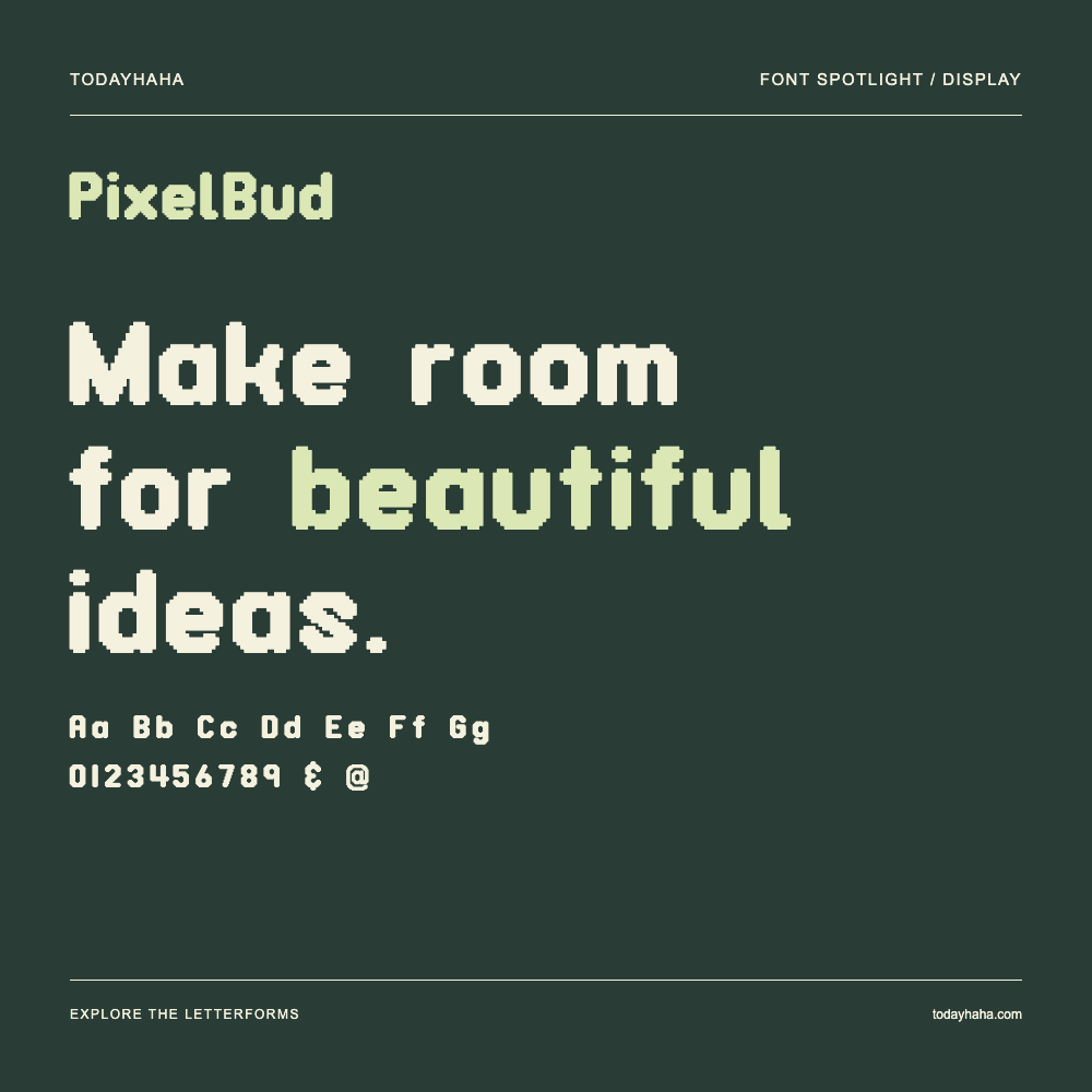 PixelBud — Affiche typographique avec exemple de texte