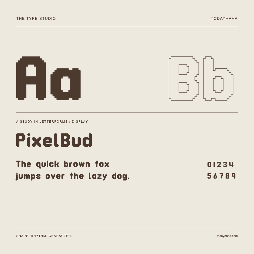 PixelBud — Étude des lettres avec une phrase et des chiffres