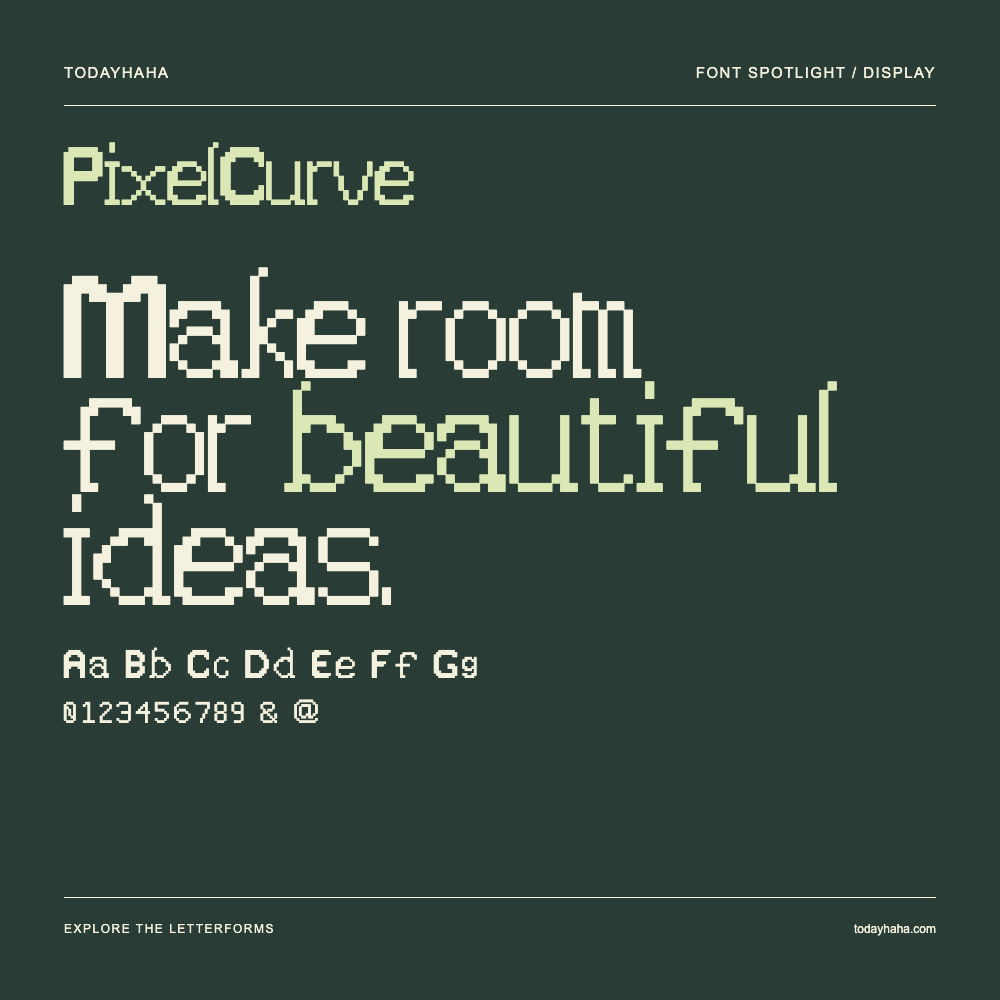 PixelCurve — Póster tipográfico con texto de muestra