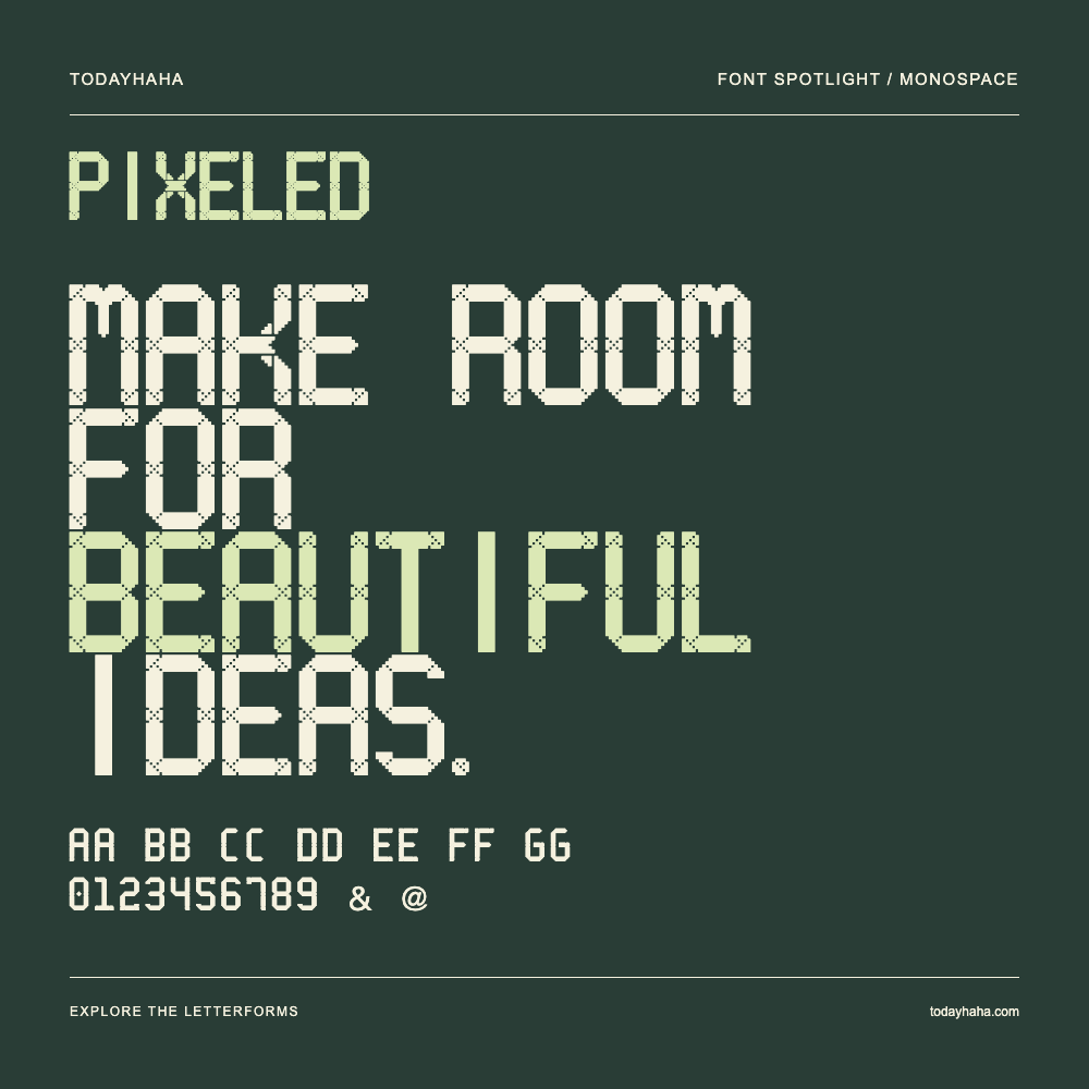 PixeLED — Affiche typographique avec exemple de texte
