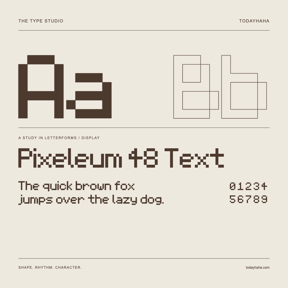 Pixeleum 48 Text — Étude des lettres avec une phrase et des chiffres