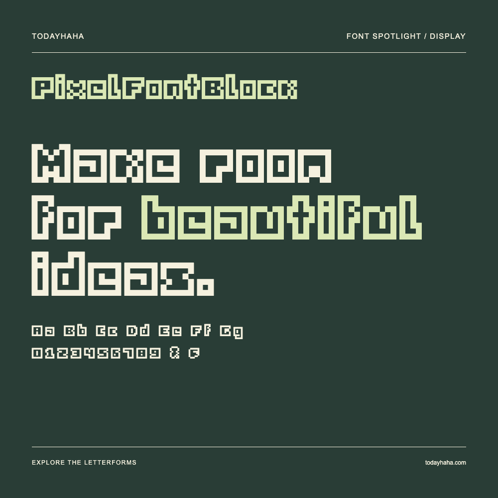 PixelFontBlock — Typografieposter mit Beispieltext