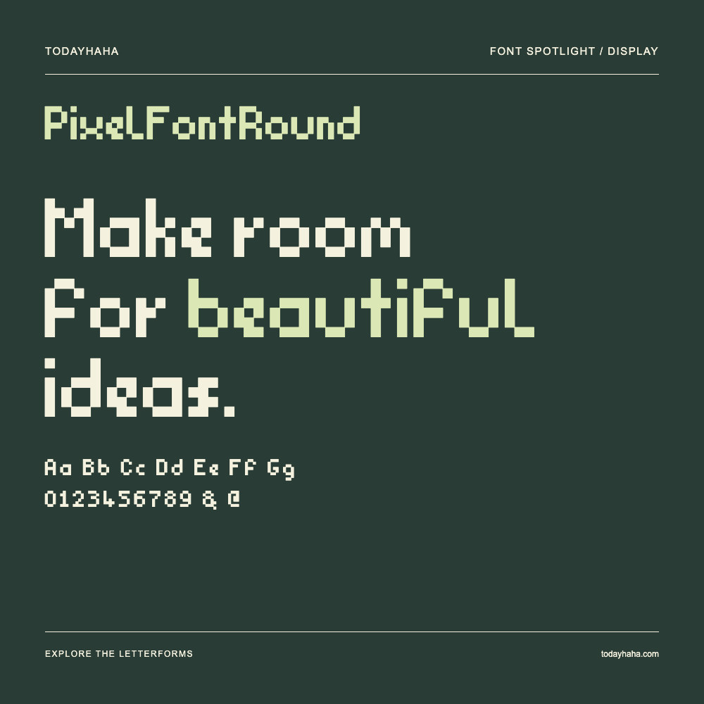 PixelFontRound — Poster tipografico con testo di esempio