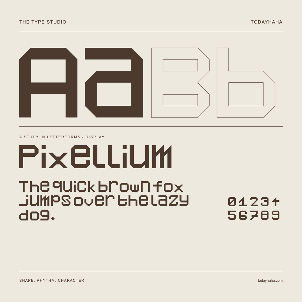 Pixellium — Studio delle lettere con frase e numeri