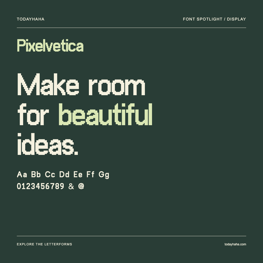Pixelvetica — Pôster tipográfico com texto de exemplo