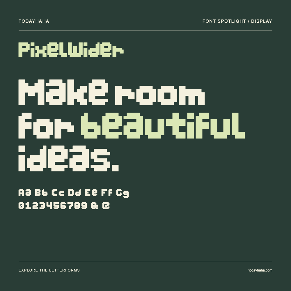 PixelWider — Affiche typographique avec exemple de texte