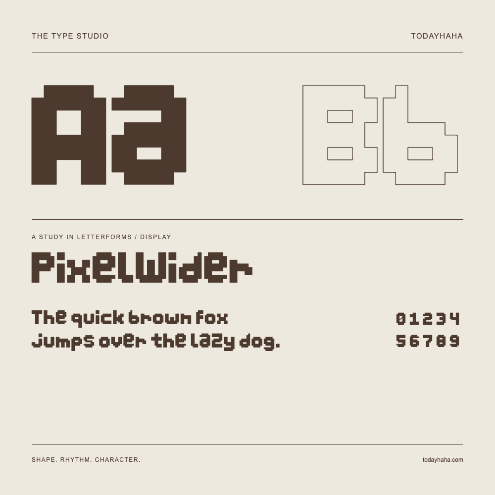 PixelWider — Étude des lettres avec une phrase et des chiffres