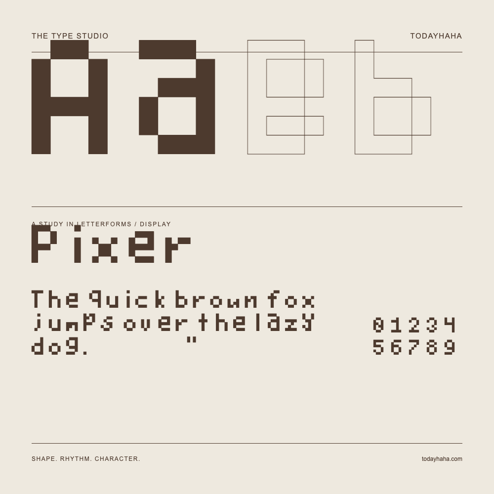 Pixer — Buchstabenstudie mit Beispielsatz und Ziffern
