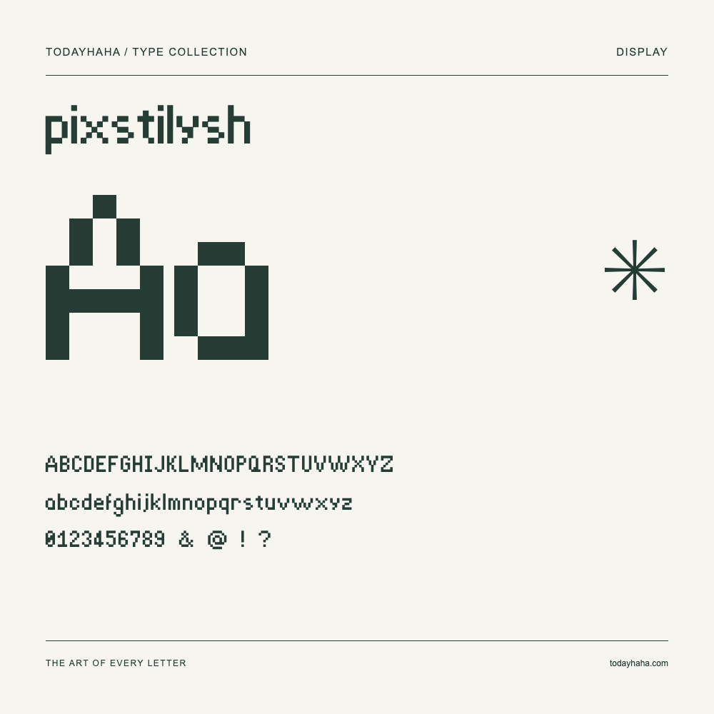 pixstilysh — Schriftmuster mit Großbuchstaben, Kleinbuchstaben und Ziffern