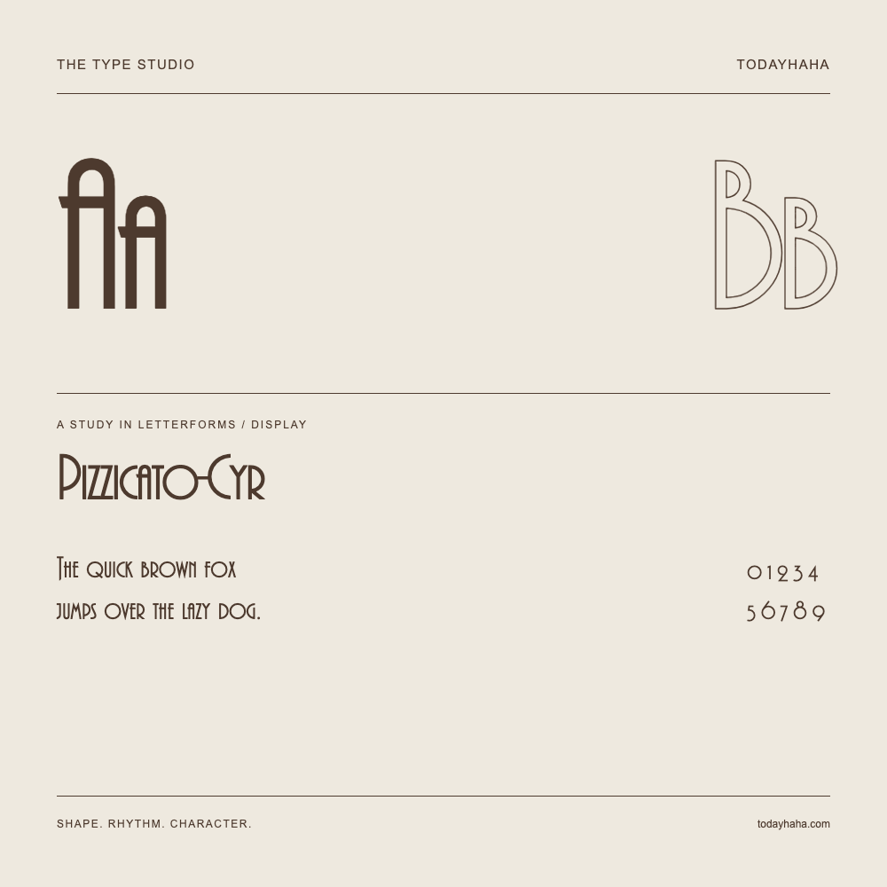 Pizzicato-Cyr — 字形展示：示例句子与数字