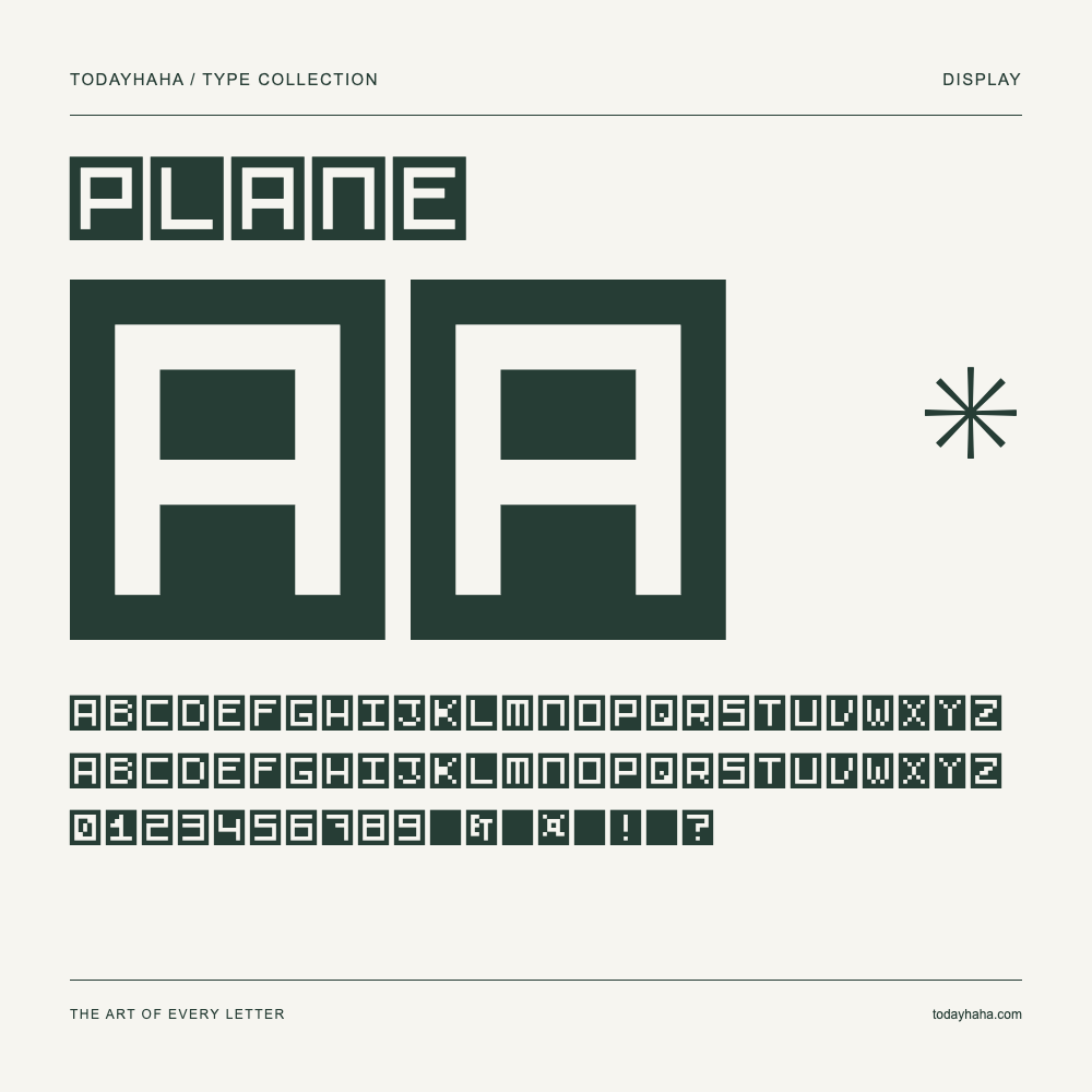 PLANE — Muestra de mayúsculas, minúsculas y números