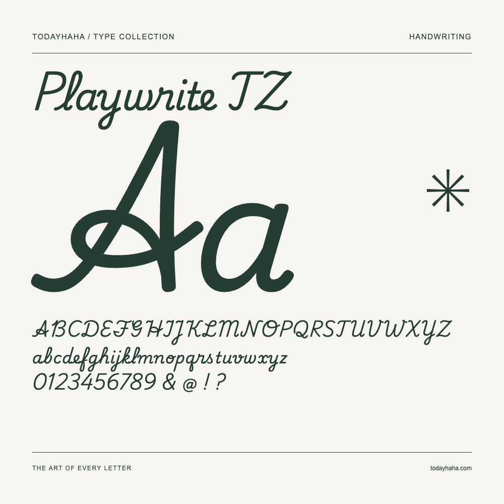 Playwrite TZ — 字体展示:大小写字母与数字