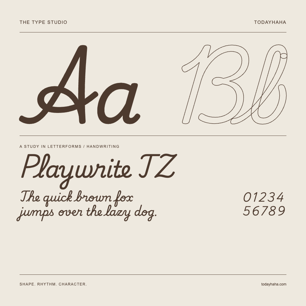 Playwrite TZ — 字形展示:示例句子与数字