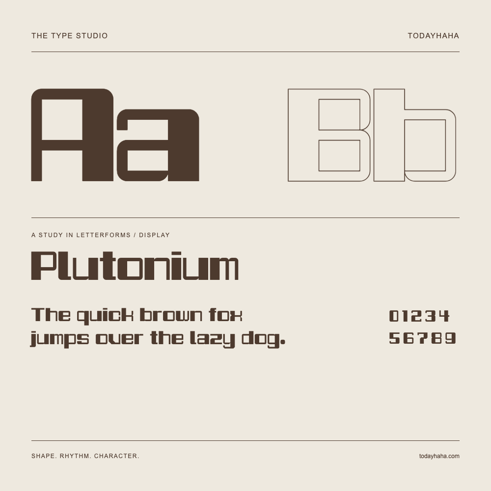 Plutonium — Buchstabenstudie mit Beispielsatz und Ziffern