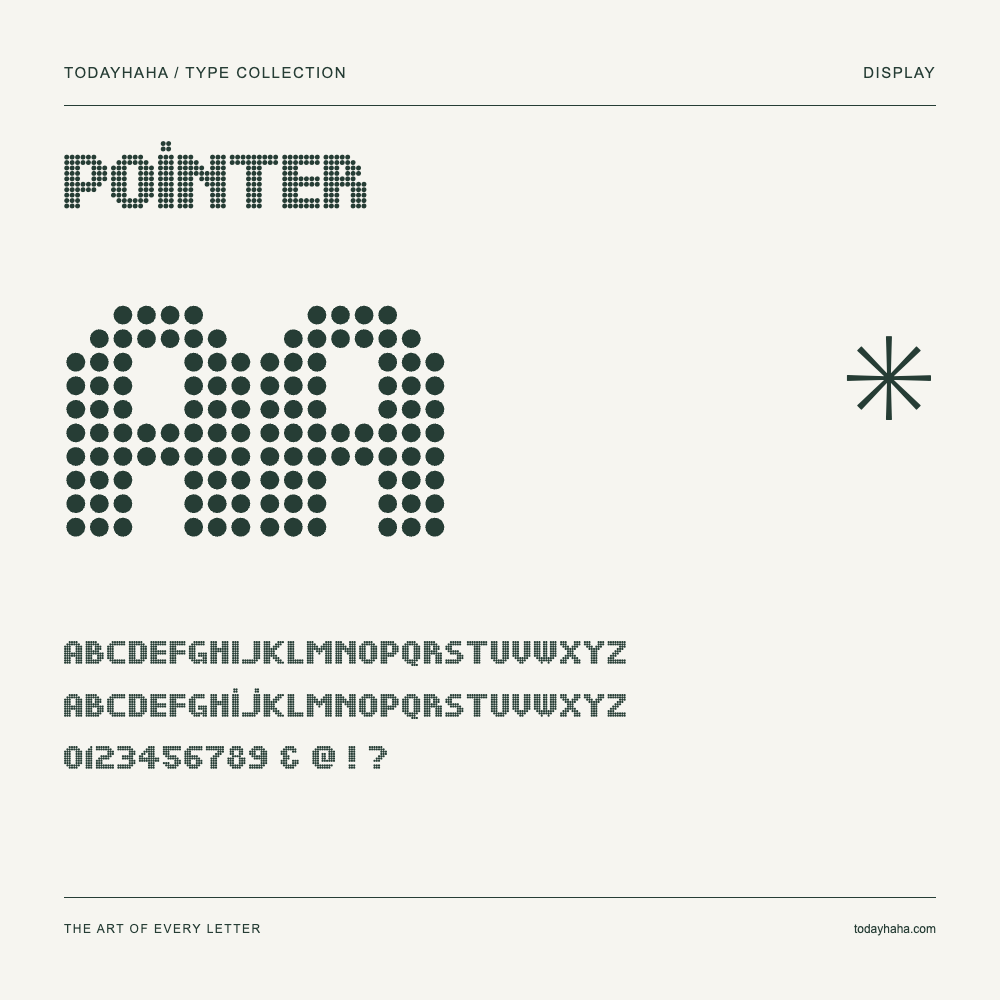 Pointer — Schriftmuster mit Großbuchstaben, Kleinbuchstaben und Ziffern