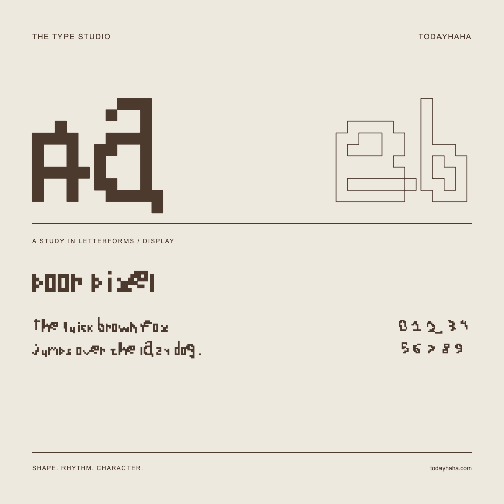 poor pixel — Letterform study with sample sentence and numbers
