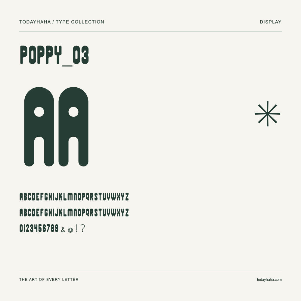 Poppy_03 — Spécimen avec majuscules, minuscules et chiffres