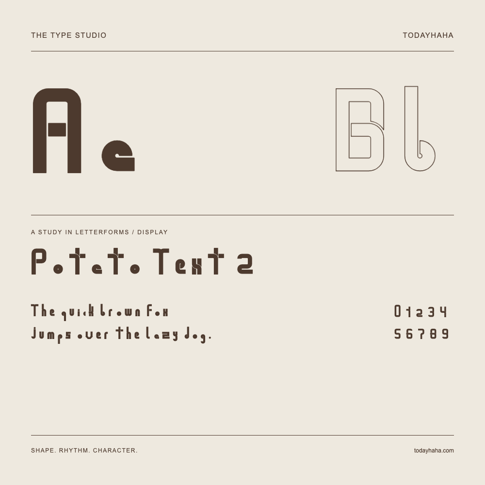 Potato Text 2 — 字形展示：示例句子与数字