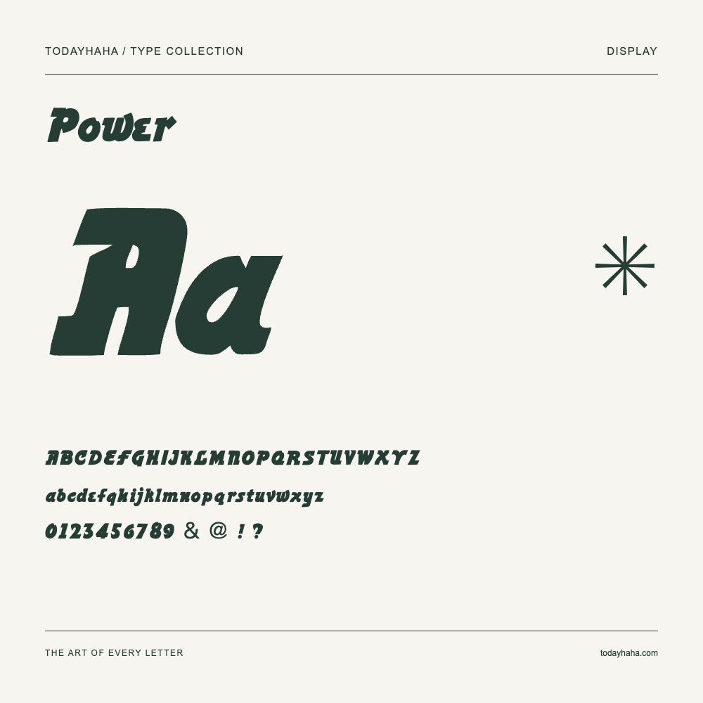 Power — Schriftmuster mit Großbuchstaben, Kleinbuchstaben und Ziffern