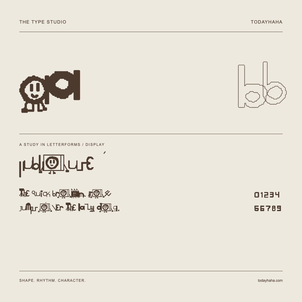 PubHouse — Letterform study with sample sentence and numbers