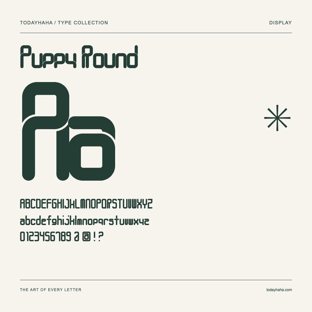 Puppy Round — Schriftmuster mit Großbuchstaben, Kleinbuchstaben und Ziffern