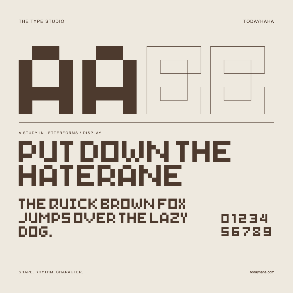 Put Down The Haterane — Buchstabenstudie mit Beispielsatz und Ziffern